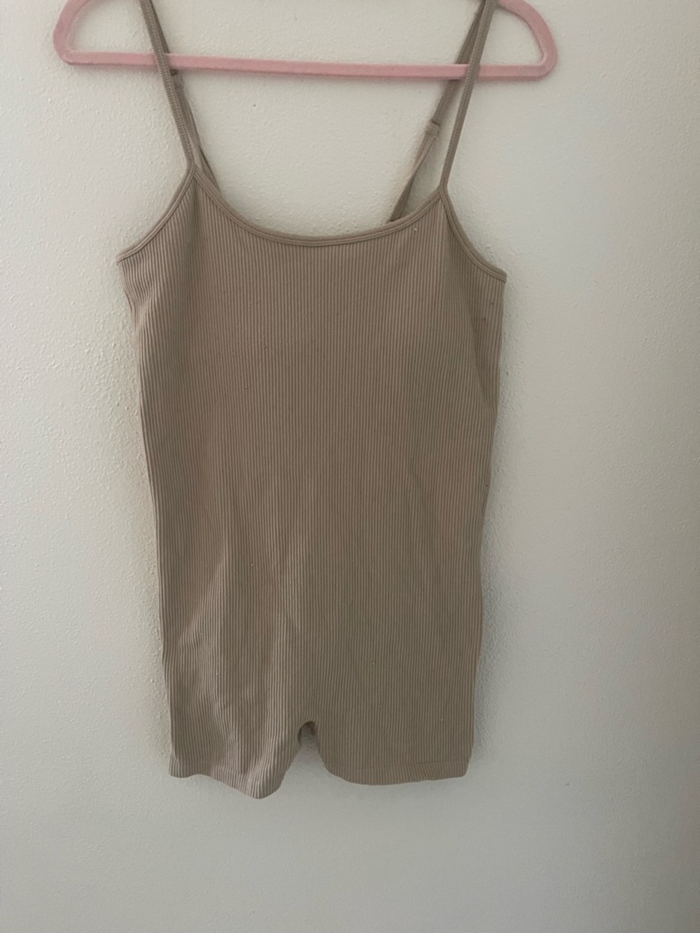 No Boundaries Ribbed Tank Romper in Taupe
